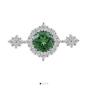 🆕️SIMULATED EMERALD COLORED DIAMOND & SIMULATED DIAMOND SILVER-TONE BROOCH